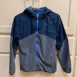 Under Armour Boys Full Zip Jacket with Hood Pockets, Blue Gray, Youth Large